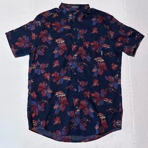 Eddie Bauer Floral Patterned Men's Shirt - Navy and Red
